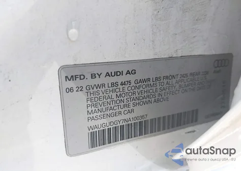 2022 Audi A3 Premium 40 Tfsi Quattro S Tronic z USA, uszkodzony, nr VIN WAUGUDGY7NA100357